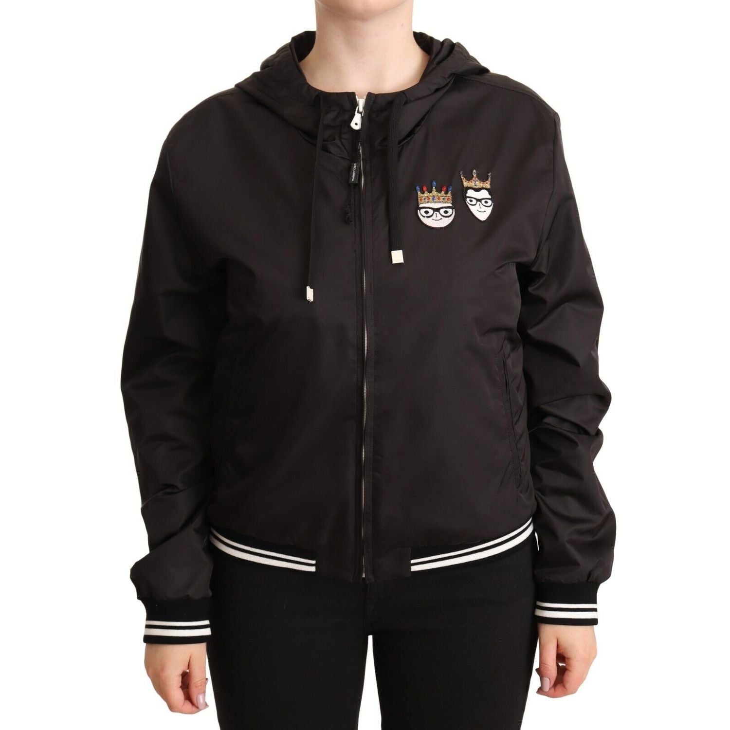 Dolce & Gabbana Black Polyester Hooded Bomber Full Zip Jacket