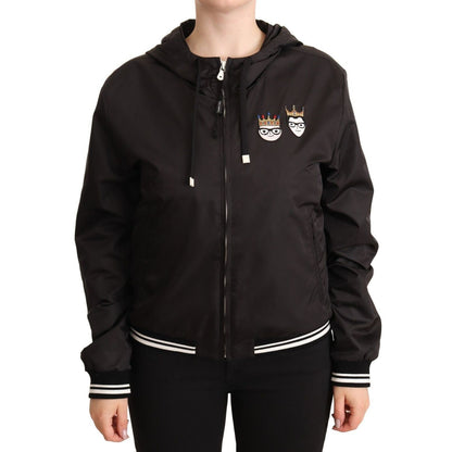 Dolce & Gabbana Black Polyester Hooded Bomber Full Zip Jacket