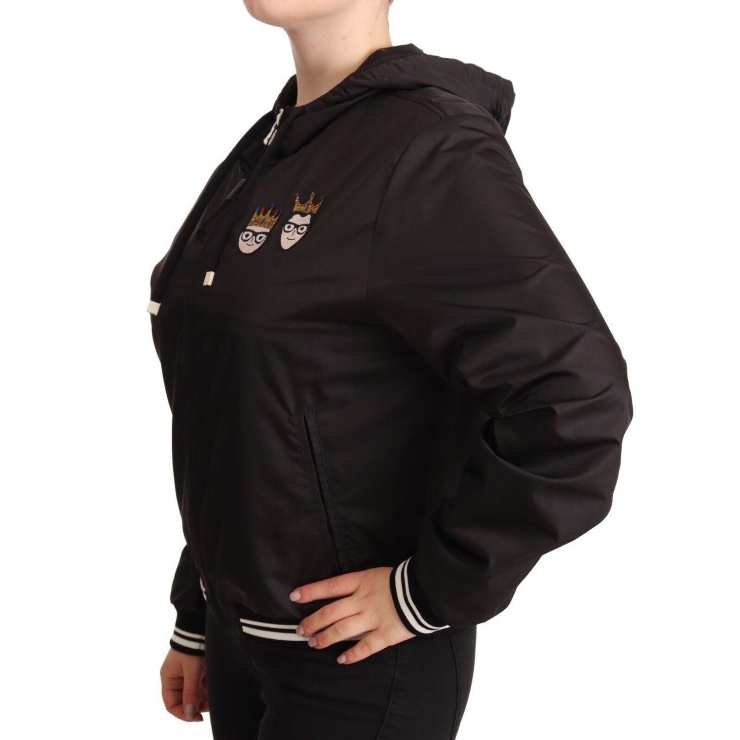 Dolce & Gabbana Black Polyester Hooded Bomber Full Zip Jacket