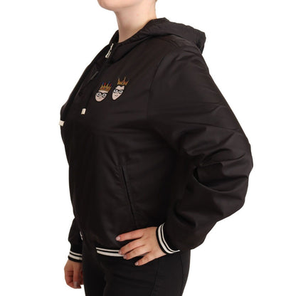 Dolce & Gabbana Black Polyester Hooded Bomber Full Zip Jacket