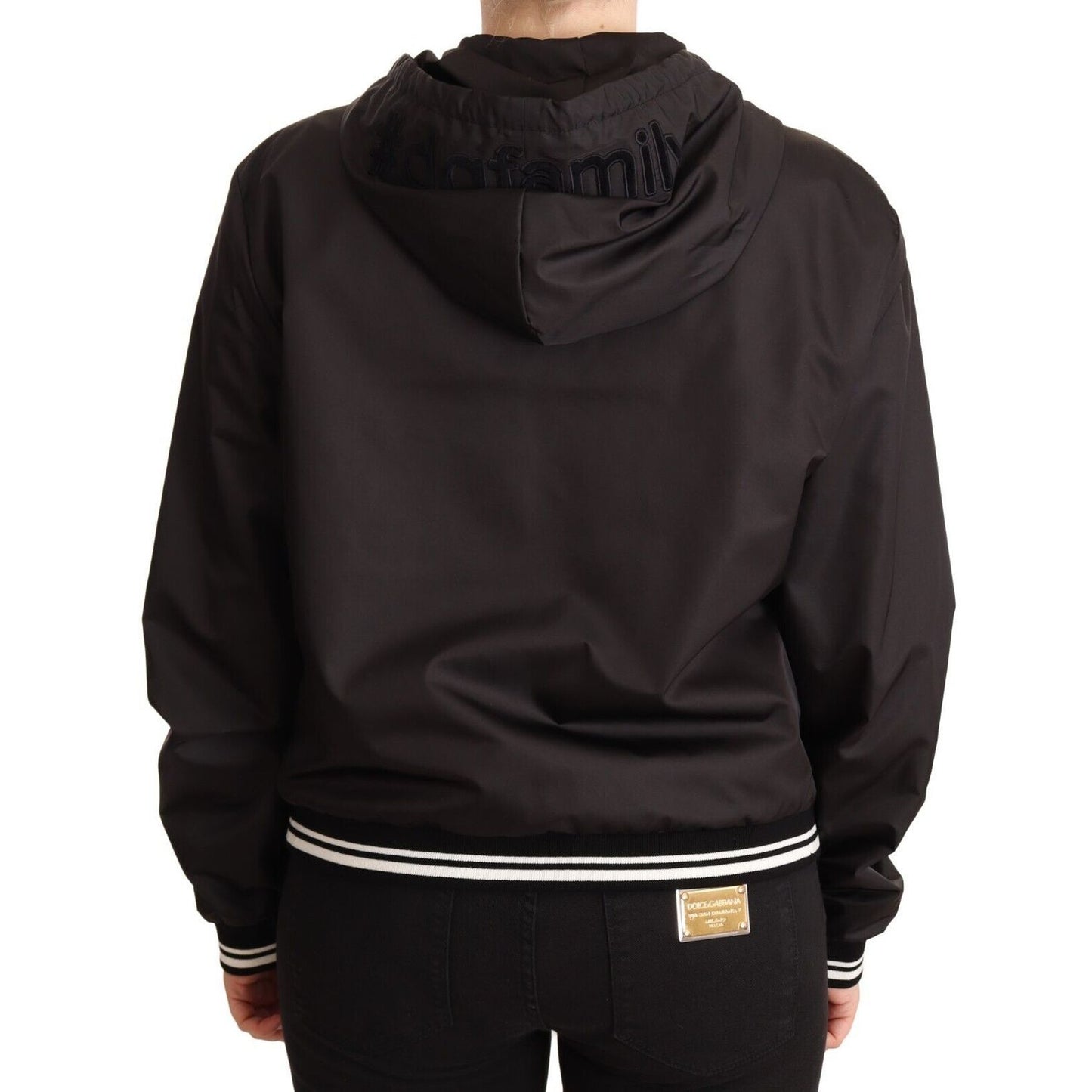 Dolce & Gabbana Black Polyester Hooded Bomber Full Zip Jacket