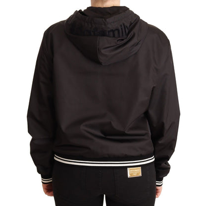 Dolce & Gabbana Black Polyester Hooded Bomber Full Zip Jacket