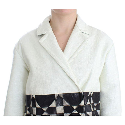 Andrea Pompilio White Black Cropped Leather Jacket 1728,67345645728,Andrea Pompilio,Black/White,Clothing,IT40|S,Jackets & Coats - Clothing,Jackets & Coats - Women - Clothing,Leather Jackets - Jackets & Coats - Clothing,Material: 100% Leather,New with tags