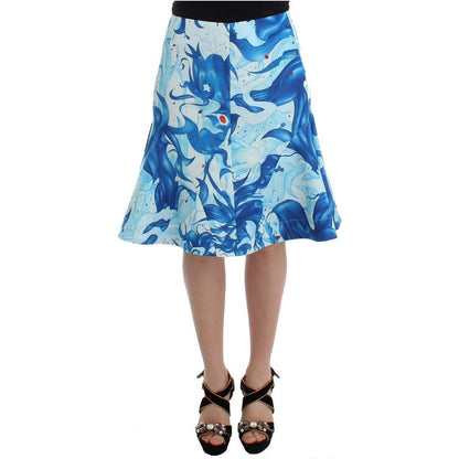 Koonhor Blue Peplum Fresco-Print Straight Pencil Skirt Koonhor