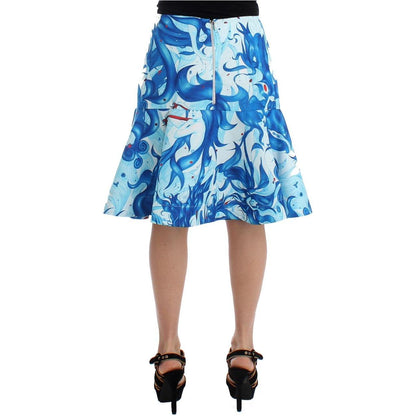 Koonhor Blue Peplum Fresco-Print Straight Pencil Skirt Koonhor