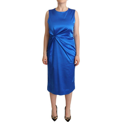 P.A.R.O.S.H. Blue Acetate Sleeveless Pleated Midi Sheath Dress P.A.R.O.S.H.