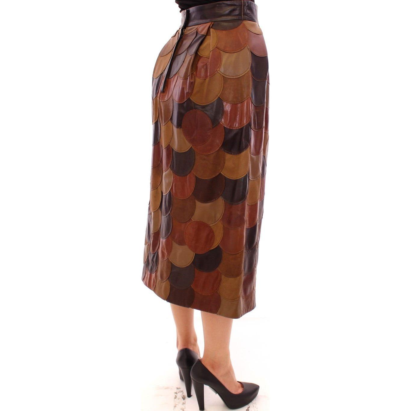 Dolce & Gabbana Brown Patchwork Leather Straight Skirt