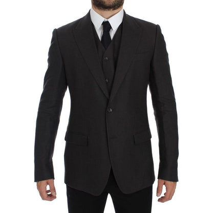 Dolce & Gabbana Gray Slim Fit Linen Blazer Jacket Dolce & Gabbana