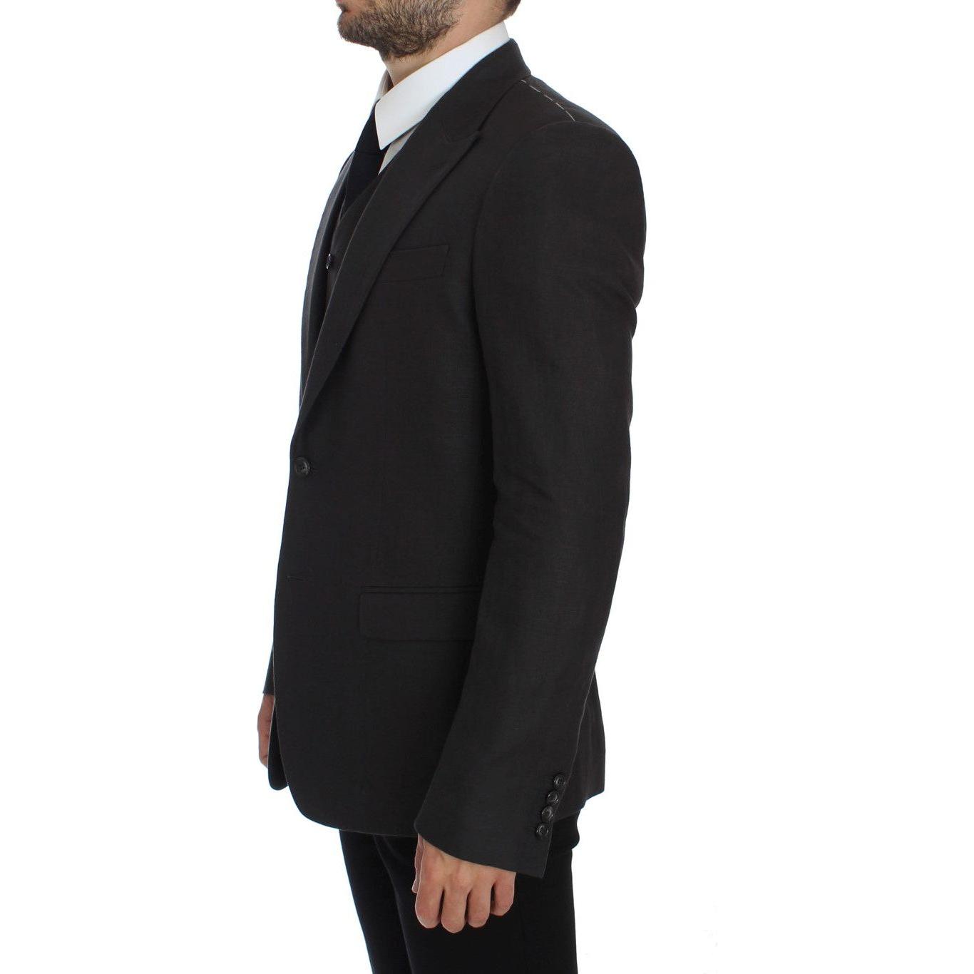 Dolce & Gabbana Gray Slim Fit Linen Blazer Jacket Dolce & Gabbana