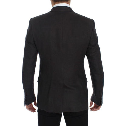 Dolce & Gabbana Gray Slim Fit Linen Blazer Jacket Dolce & Gabbana