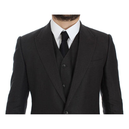 Dolce & Gabbana Gray Slim Fit Linen Blazer Jacket Dolce & Gabbana