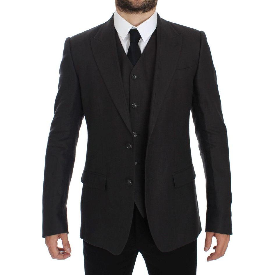 Dolce & Gabbana Gray Slim Fit Linen Blazer Jacket Dolce & Gabbana
