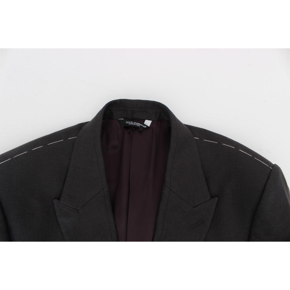 Dolce & Gabbana Gray Slim Fit Linen Blazer Jacket Dolce & Gabbana