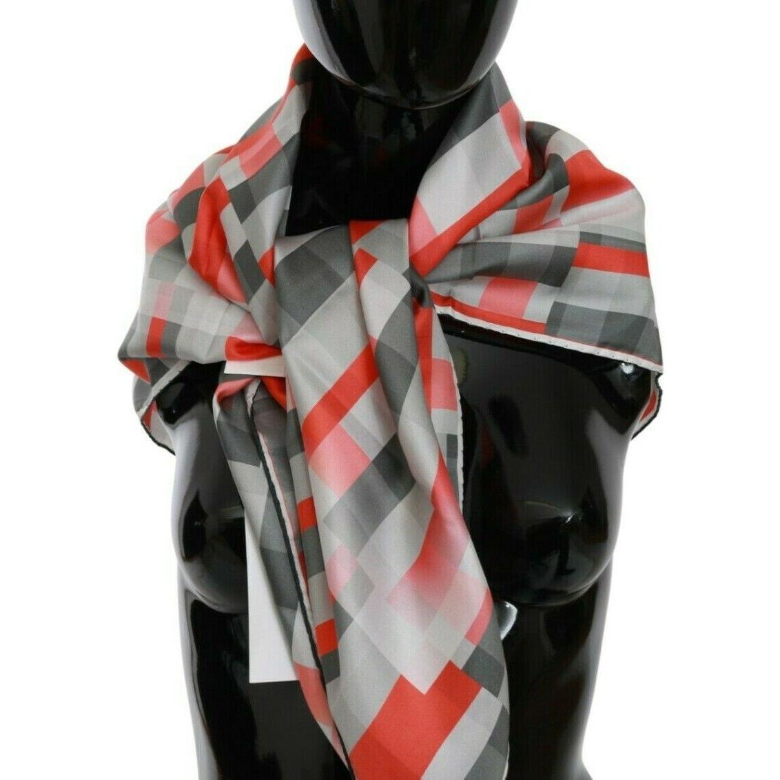 Costume National Gray Red Silk Shawl Foulard Wrap Scarf Costume National