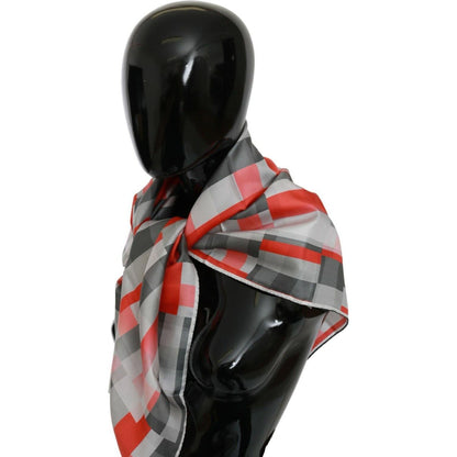 Costume National Gray Red Silk Shawl Foulard Wrap Scarf Costume National