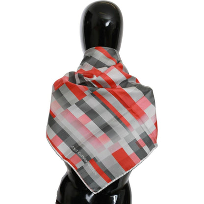 Costume National Gray Red Silk Shawl Foulard Wrap Scarf Costume National