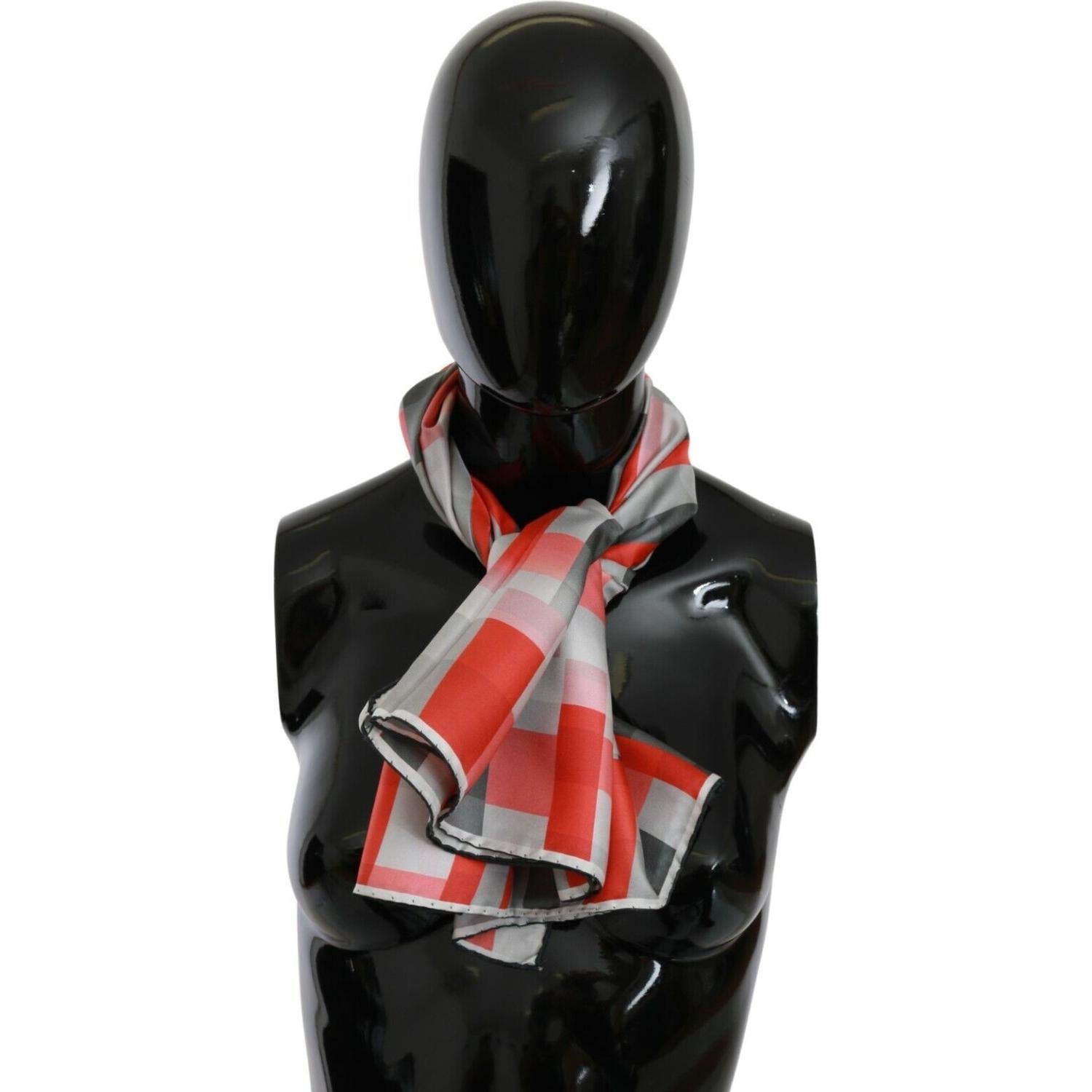 Costume National Gray Red Silk Shawl Foulard Wrap  Scarf