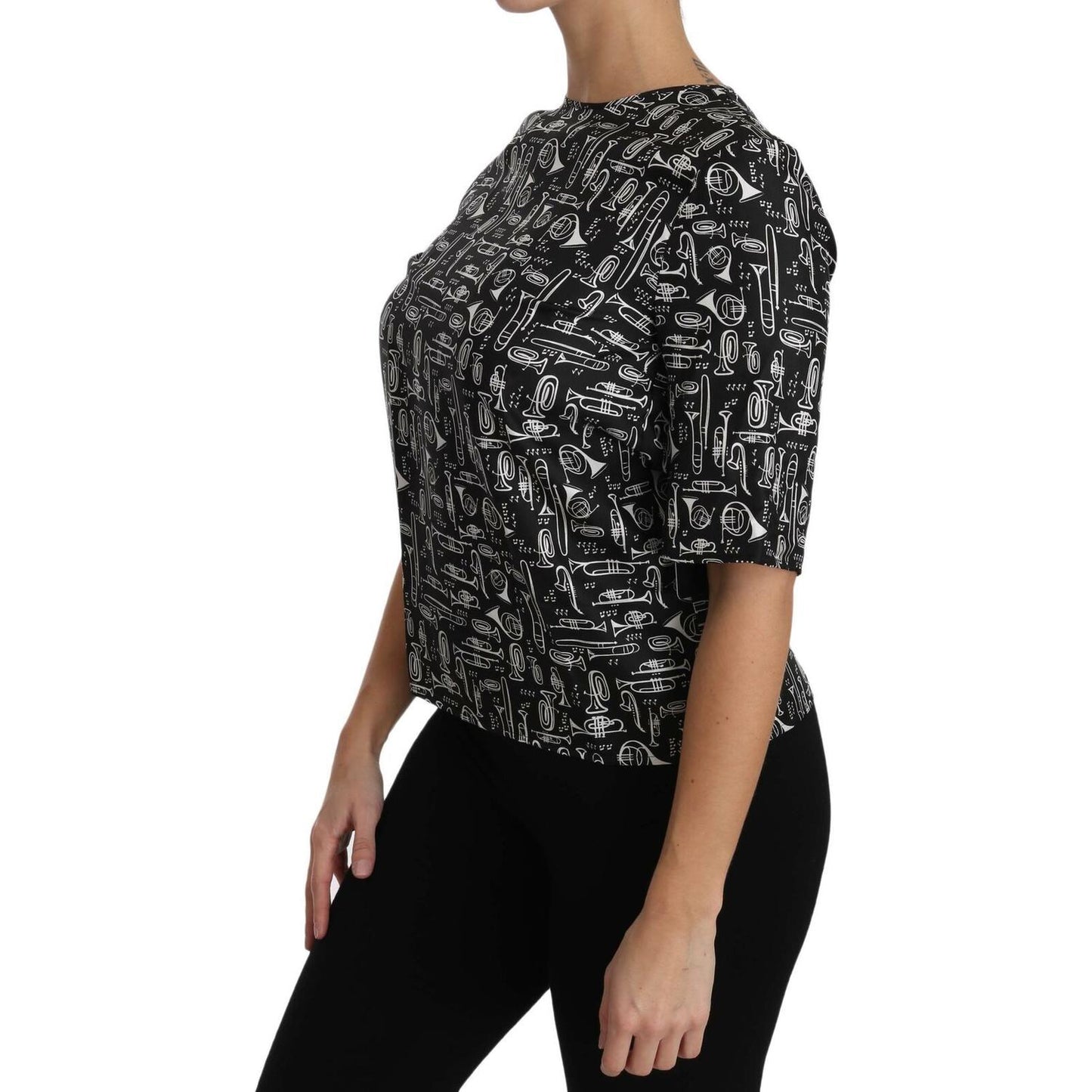 Dolce & Gabbana Black Musical Instruments Print Silk Blouse Dolce & Gabbana