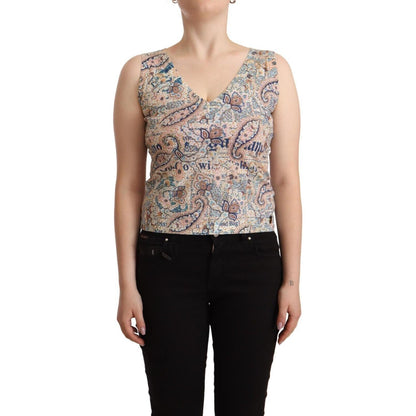 John Galliano Multicolor Cotton Sleeveless V-neck Tank Top John Galliano