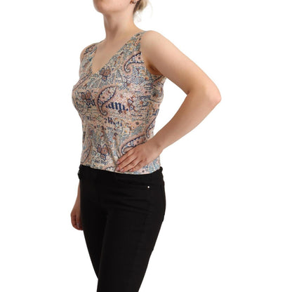John Galliano Multicolor Cotton Sleeveless V-neck Tank Top John Galliano