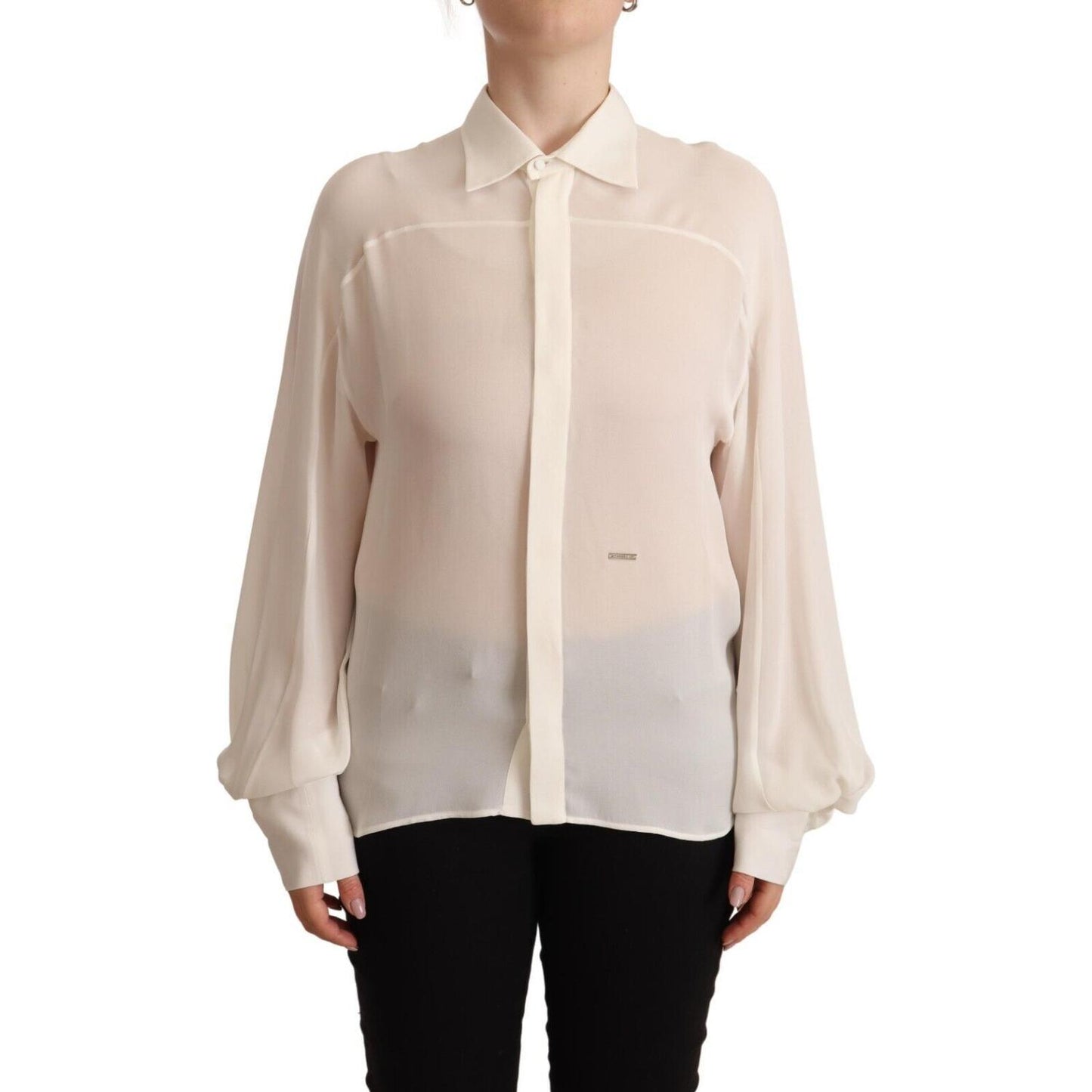 Dsquared² Off White Silk Long Sleeves Collared Blouse Top Dsquared²
