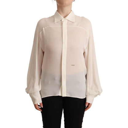 Dsquared² Off White Silk Long Sleeves Collared Blouse Top Dsquared²