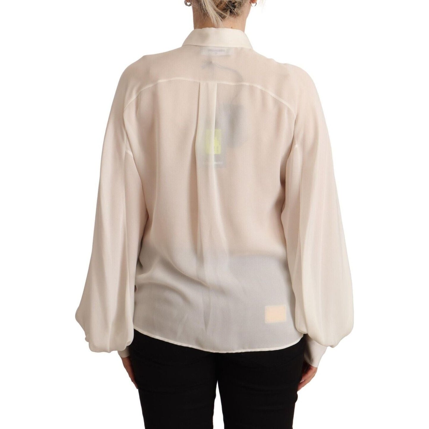 Dsquared² Off White Silk Long Sleeves Collared Blouse Top Dsquared²