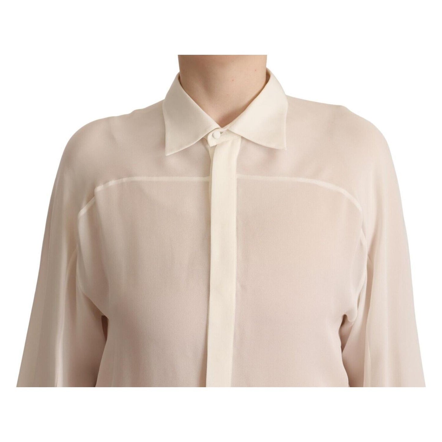 Dsquared² Off White Silk Long Sleeves Collared Blouse Top Dsquared²