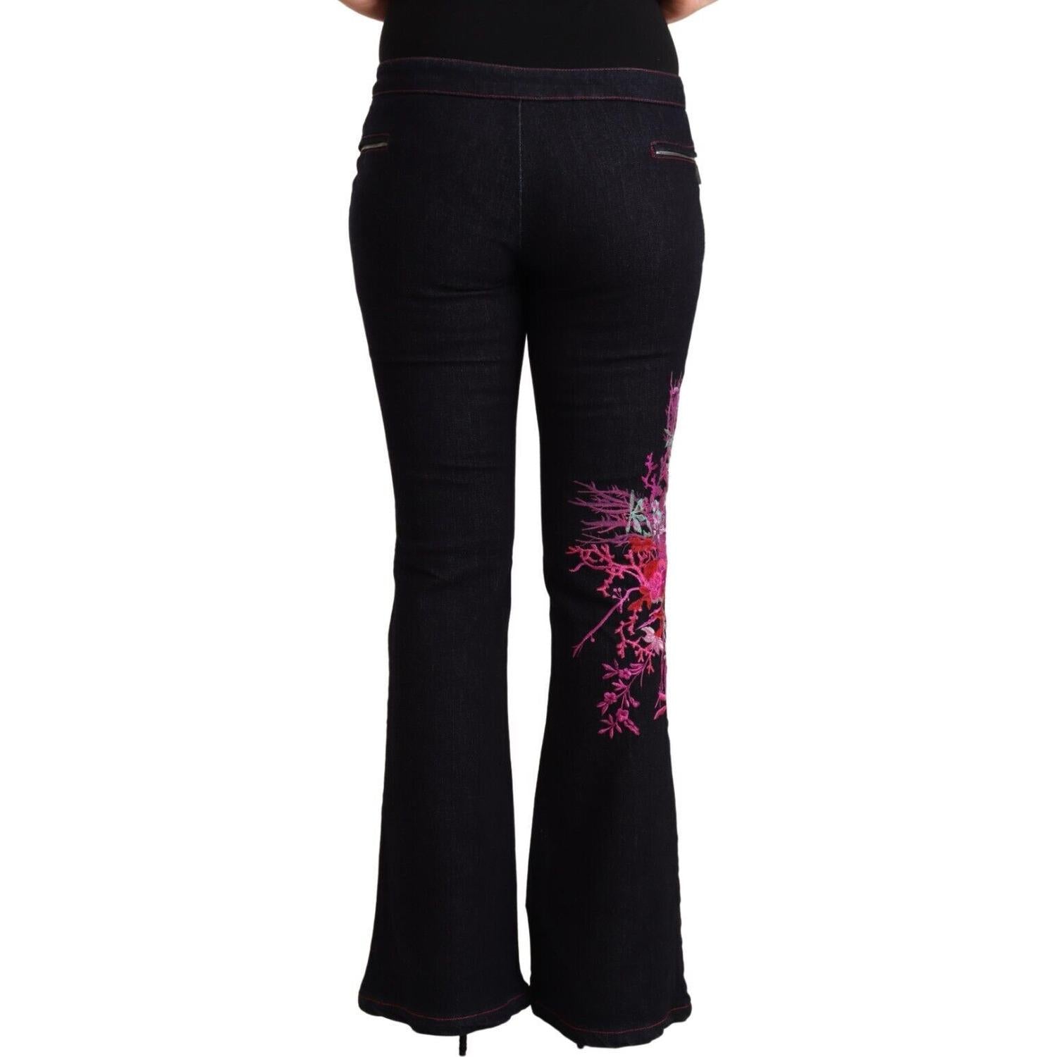 Exte Black Cotton Mid Waist Cotton Flared Jeans