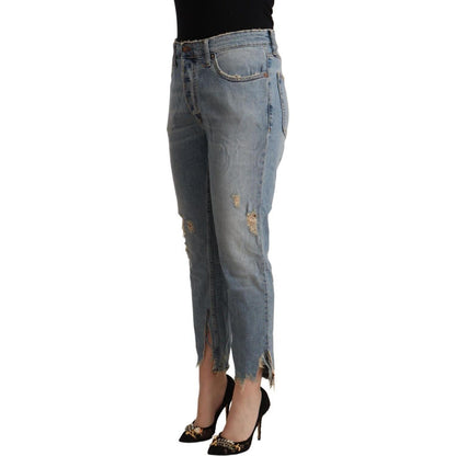 CYCLE Light Blue Distressed Mid Waist Cropped Denim Jeans CYCLE