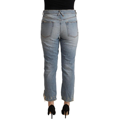 CYCLE Light Blue Distressed Mid Waist Cropped Denim Jeans CYCLE