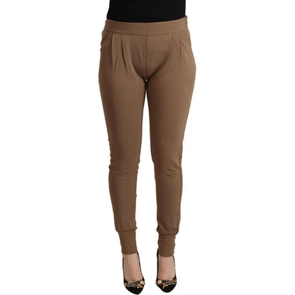 Scervino Street Brown Viscose Mid Waist Slim Tapered Pants