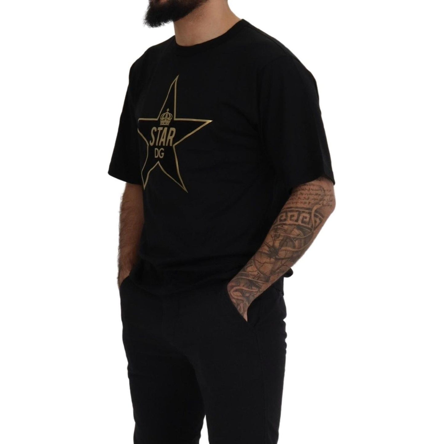 Dolce & Gabbana Black Gold STAR Crown DG Cotton Crewneck T-shirt Dolce & Gabbana