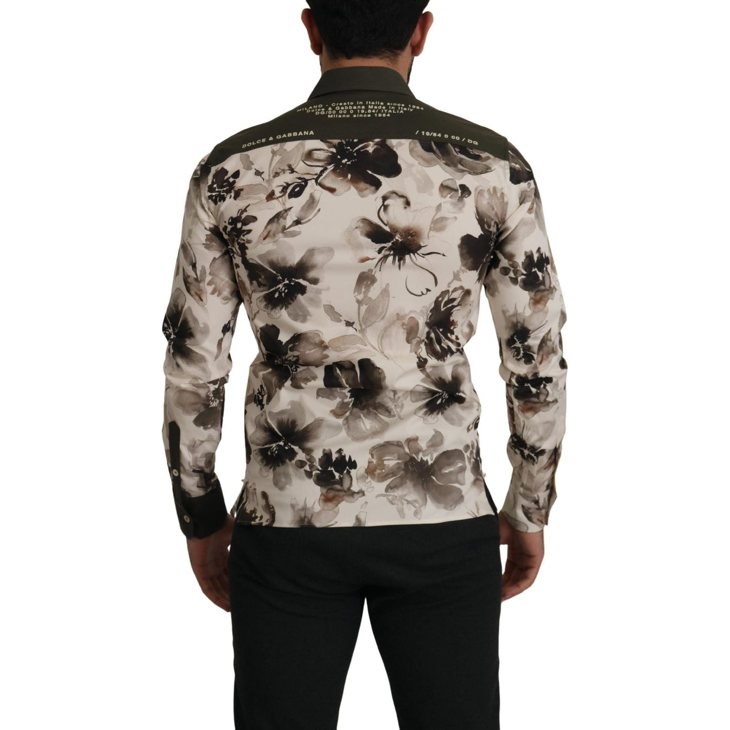 Dolce & Gabbana Green Beige Floral Cotton Stretch Exclusive Shirt Dolce & Gabbana