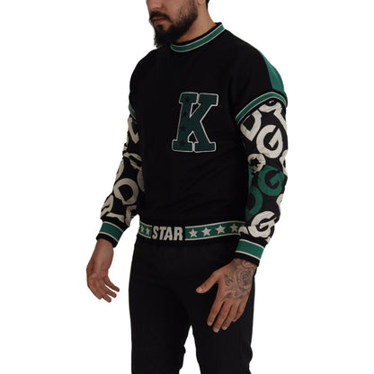 Dolce & Gabbana Black Green Cotton KING Star Crewneck Pullover Sweater Dolce & Gabbana