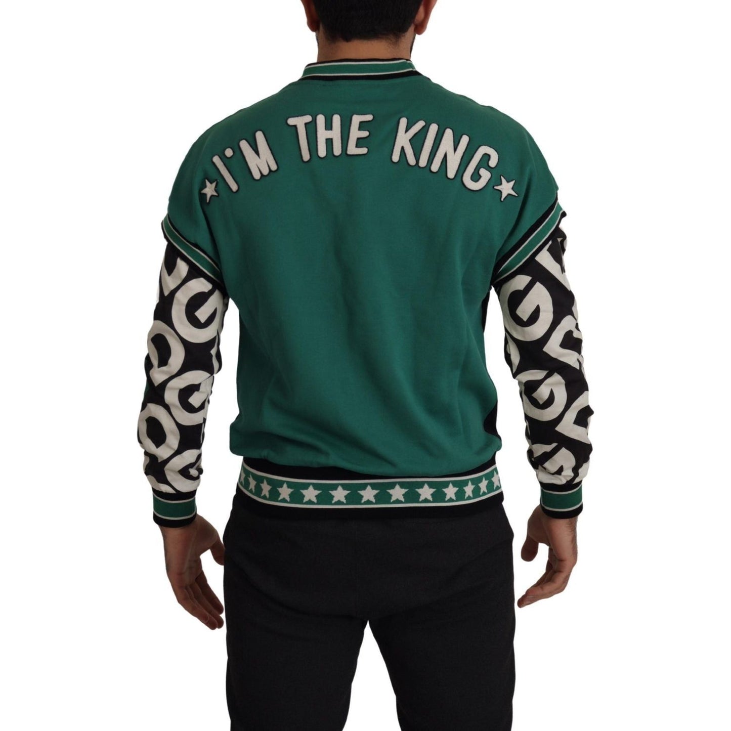 Dolce & Gabbana Black Green Cotton KING Star Crewneck Pullover Sweater Dolce & Gabbana