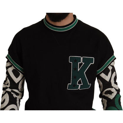 Dolce & Gabbana Black Green Cotton KING Star Crewneck Pullover Sweater Dolce & Gabbana