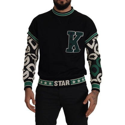 Dolce & Gabbana Black Green Cotton KING Star Crewneck Pullover Sweater Dolce & Gabbana
