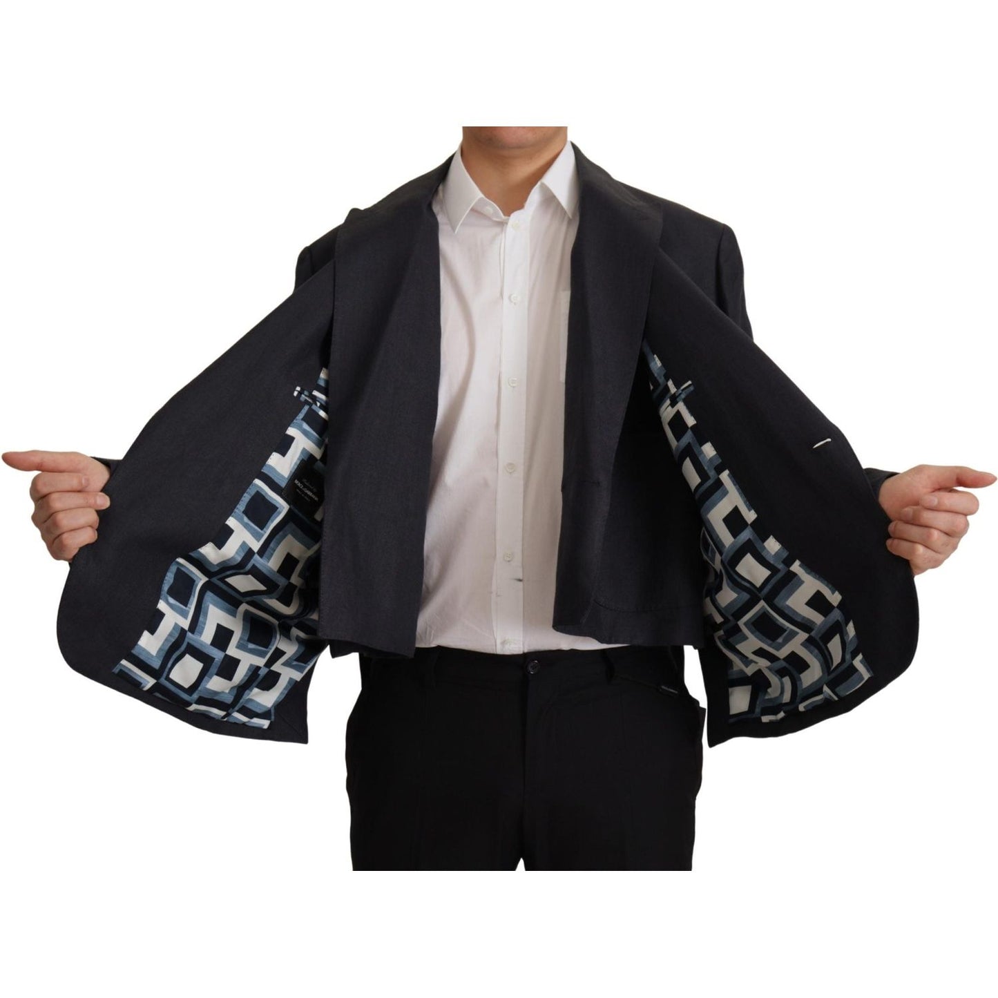 Dolce & Gabbana Blue Linen Formal Mens Blazer Jacket Dolce & Gabbana