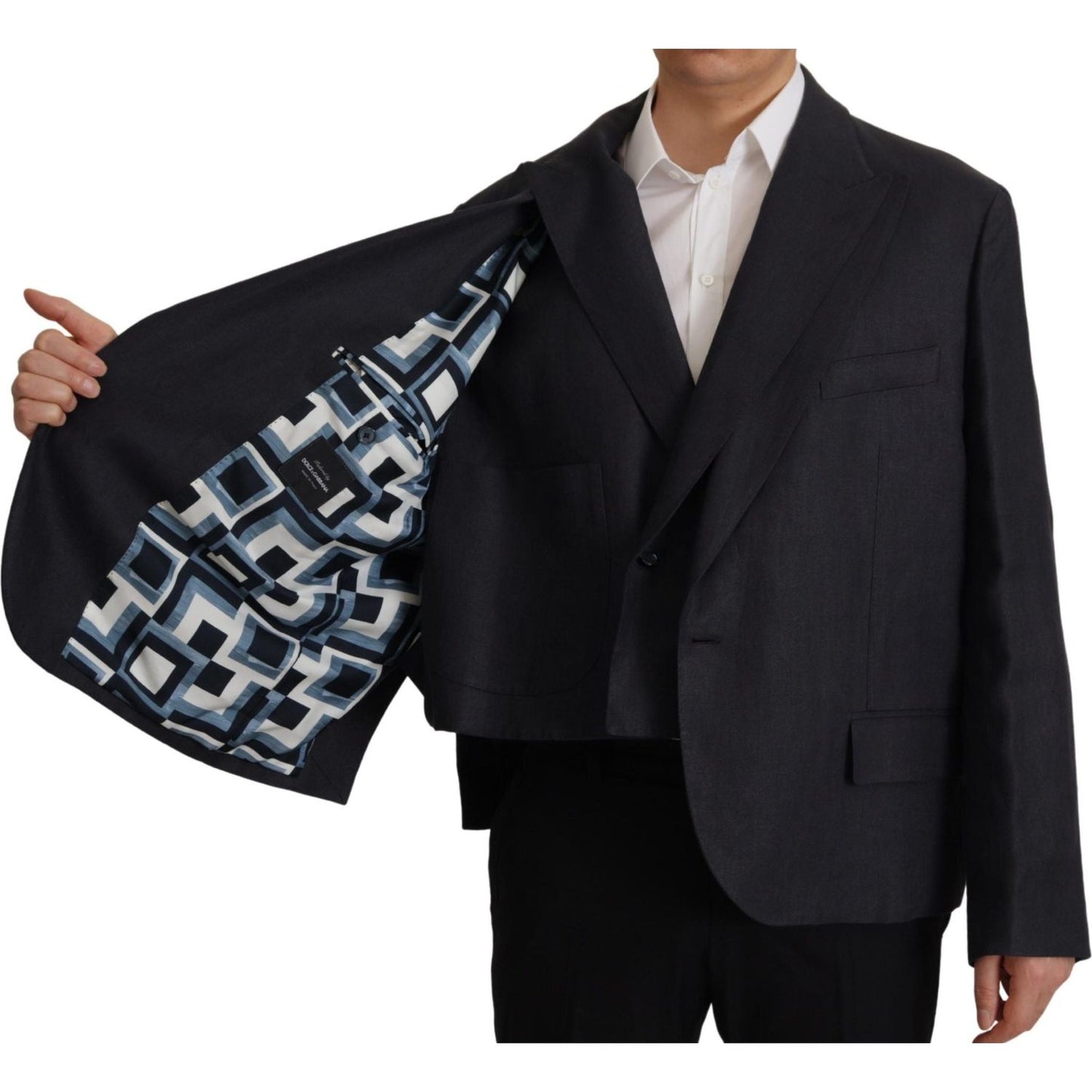 Dolce & Gabbana Blue Linen Formal Mens Blazer Jacket Dolce & Gabbana