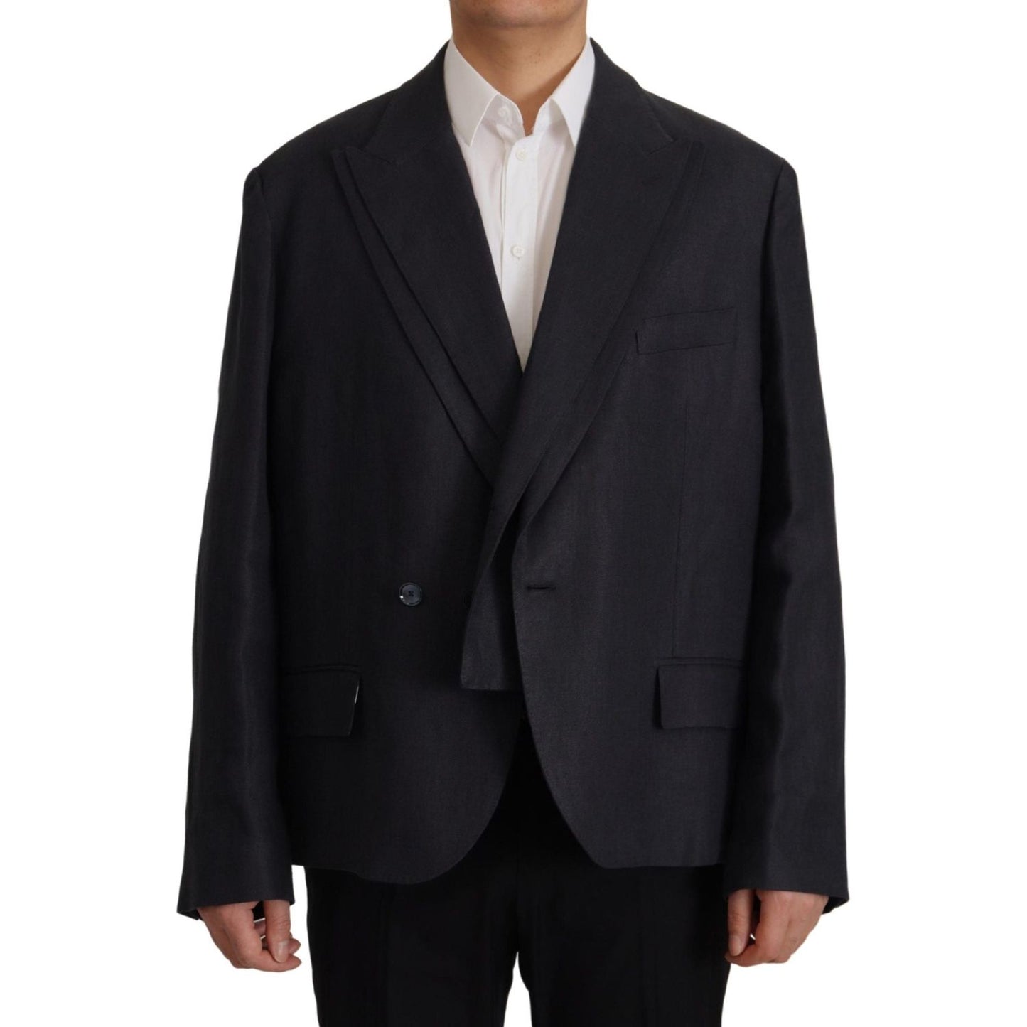 Dolce & Gabbana Blue Linen Formal Mens Blazer Jacket Dolce & Gabbana
