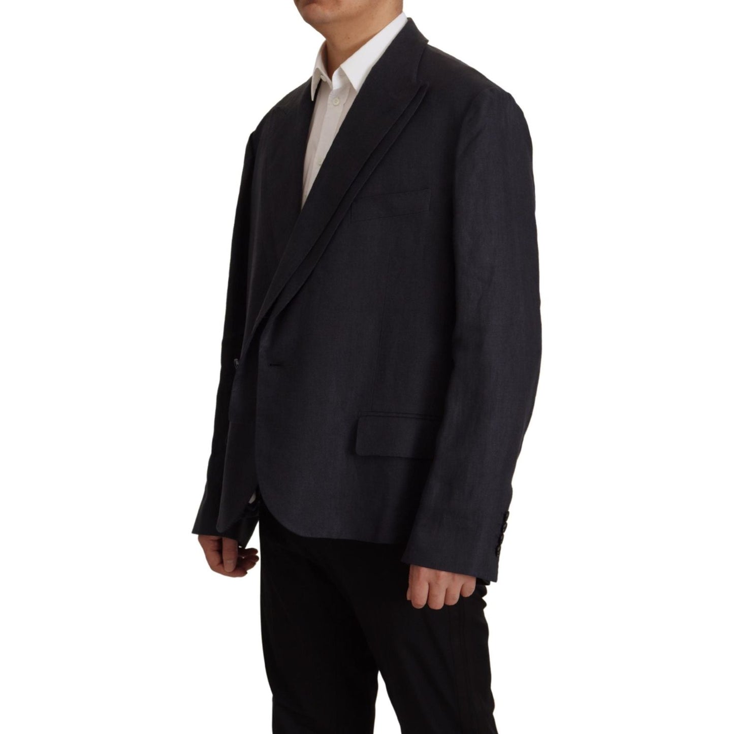 Dolce & Gabbana Blue Linen Formal Mens Blazer Jacket Dolce & Gabbana