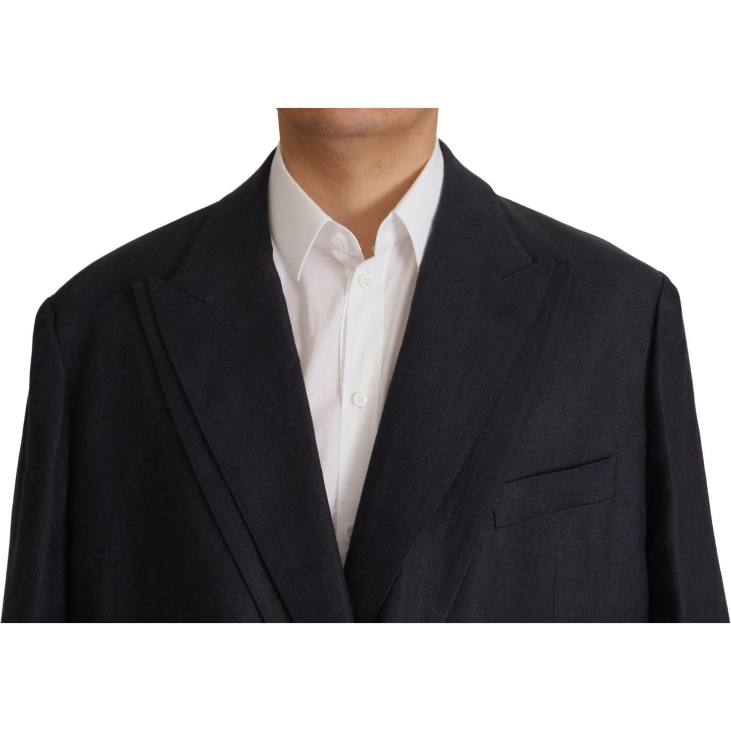 Dolce & Gabbana Blue Linen Formal Mens Blazer Jacket Dolce & Gabbana