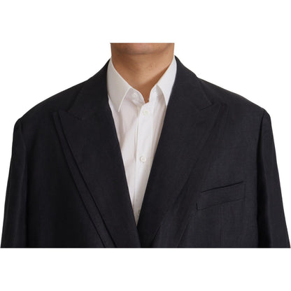 Dolce & Gabbana Blue Linen Formal Mens Blazer Jacket Dolce & Gabbana