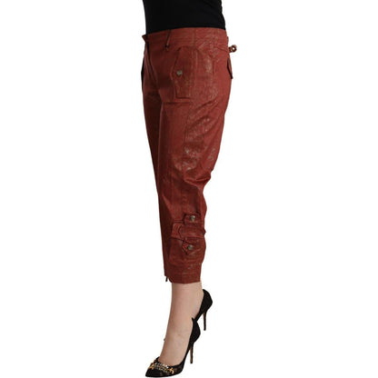 Just Cavalli Brown Lurex Mid Waist Cotton Cropped Capri Pants Just Cavalli