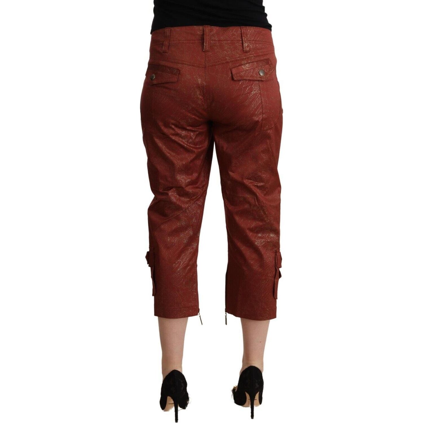 Just Cavalli Brown Lurex Mid Waist Cotton Cropped Capri Pants Just Cavalli