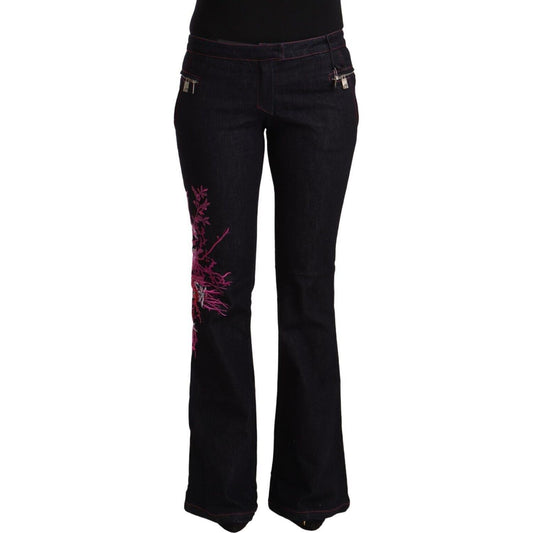 Exte Black Cotton Stretch Mid Waist Cotton Flared Denim Jeans