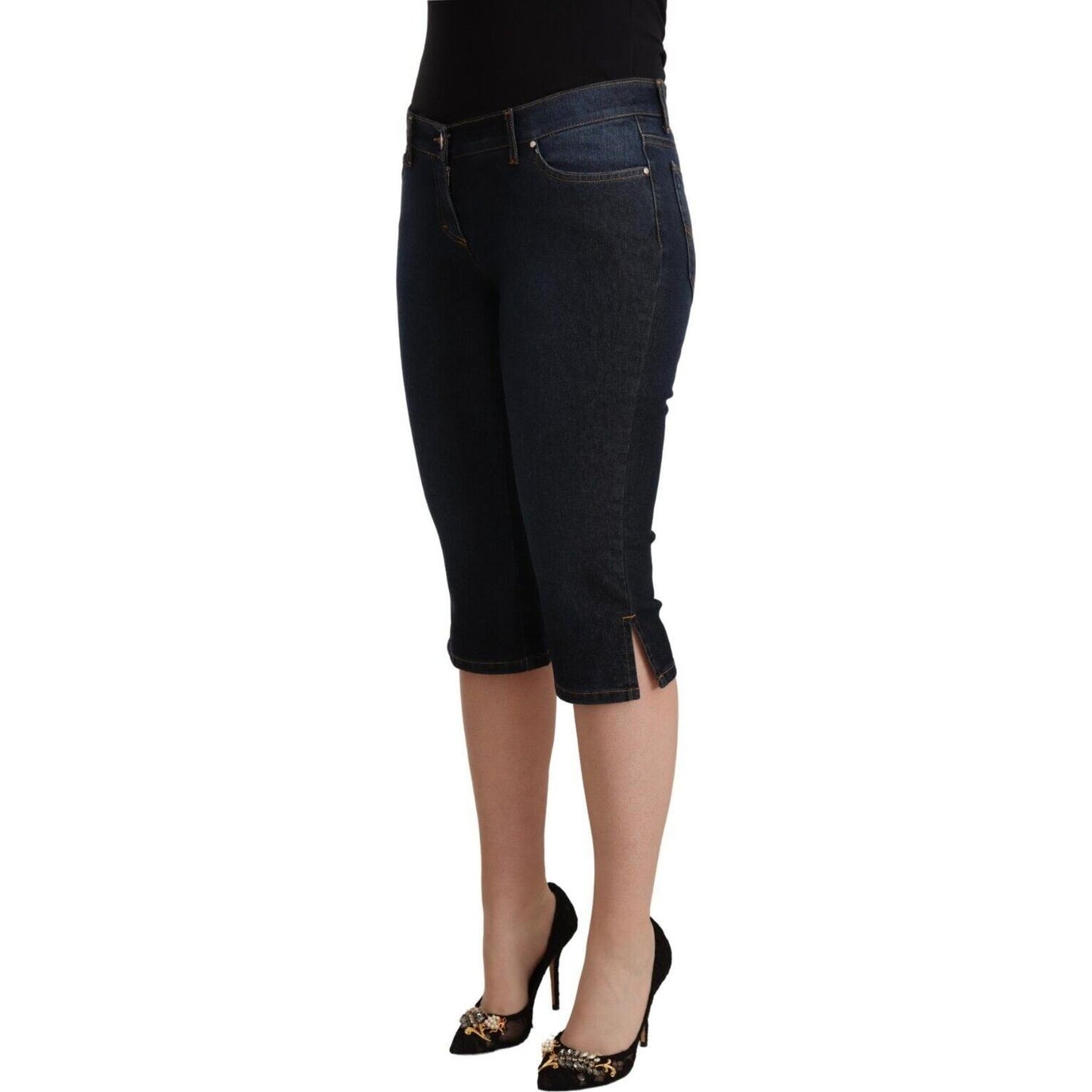 GF Ferre Blue Cotton Stretch Low Waist Slim Capri Denim Jeans GF Ferre