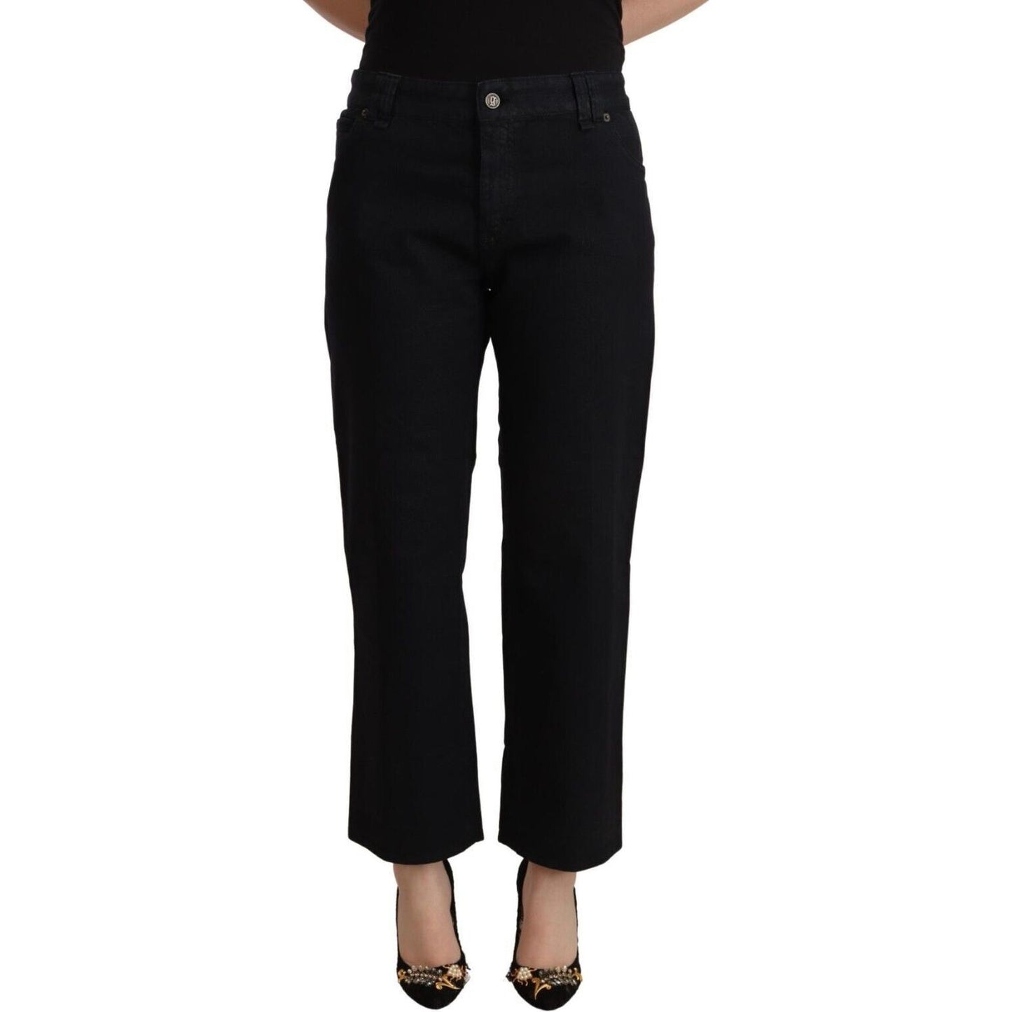 John Galliano Black Cotton Flared Cropped High Waist Denim Jeans John Galliano