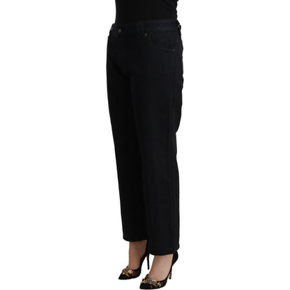 John Galliano Black Cotton Flared Cropped High Waist Denim Jeans John Galliano